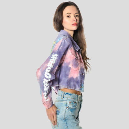 Women's Rugrats Tie-Dye Frayed Crop Denim Jacket - FINAL SALE