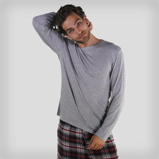 Men's Bamboo Rayon Long Sleeve Knit Sleep Shirt - Grey - FINAL SALE