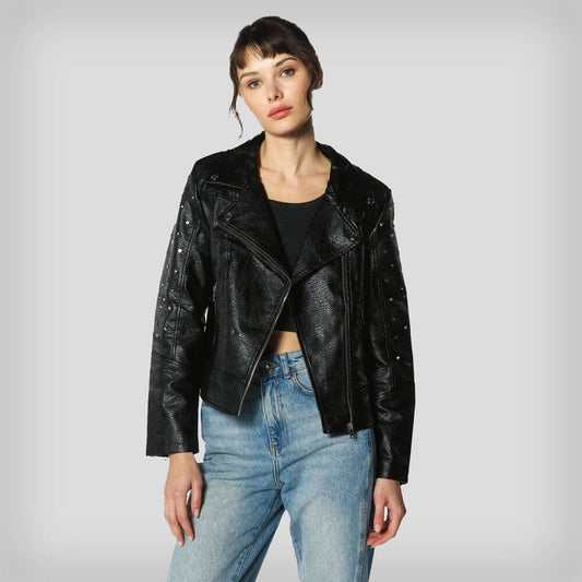 Women's Faux Leather Studded Biker Jacket - FINAL SALE